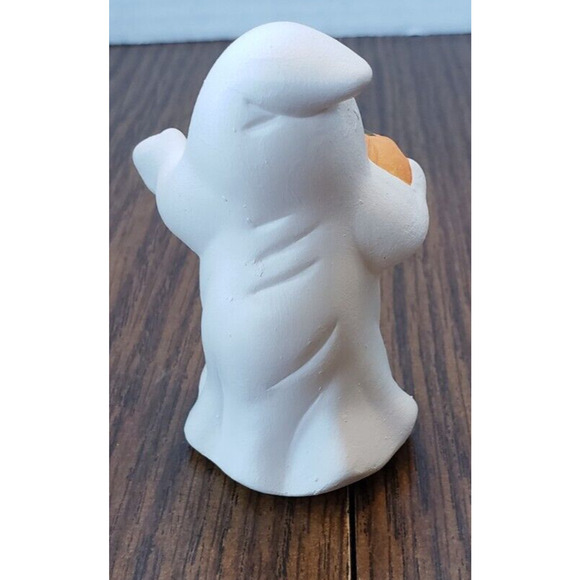 Halloween Small Ceramic 4 inch Smiling Ghost With Pumpkin Figure - Picture 3 of 7